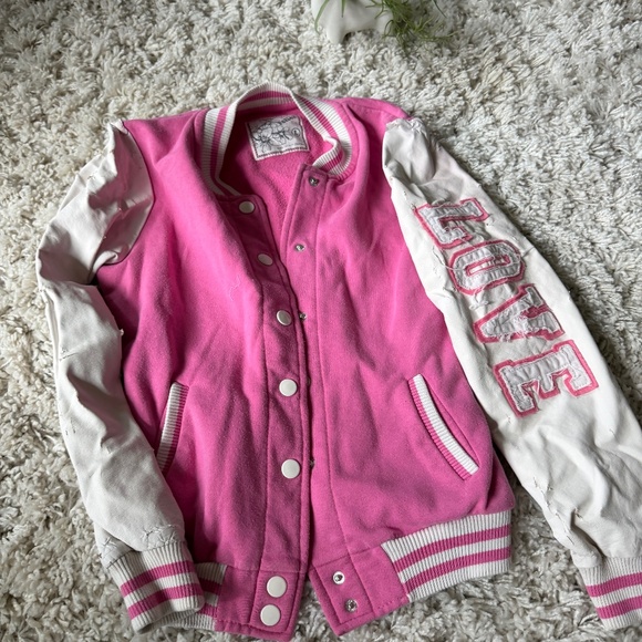 Jackets & Blazers - Stylish Reflex Varsity Y2K early 2000s color block vintage Jacket in Pink and Wh